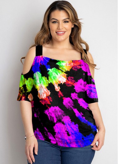 Rosewe Rainbow Color Plus Size Tie Dye Print T Shirt - 1X