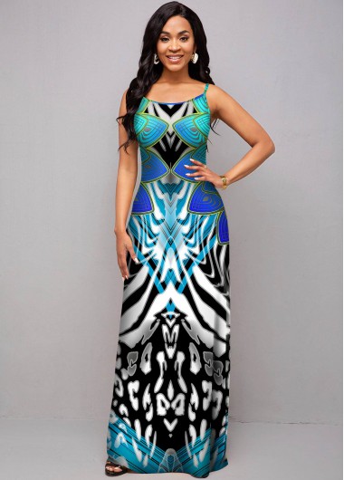 Rosewe Cocktail Party Dress Leopard and Tribal Print Spaghetti Strap Dress - XXL