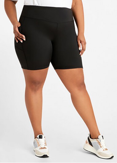 Rosewe Pocket Detail Plus Size High Waist Solid Shorts - 3X