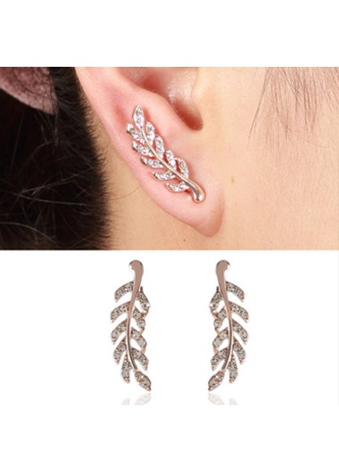 Rosewe Chic Pink Feathers Shape Rhinestone Earrings - One Size