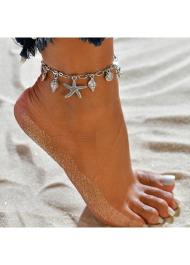Rosewe Chic Metal Starfish Shape Silver Anklet - One Size