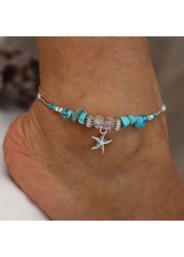 Rosewe Chic Metal Detail Starfish Pendant Turquoise Anklet - One Size