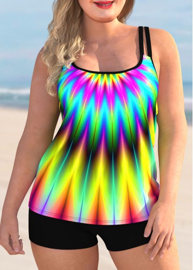 Rosewe Colorful Plus Size Spaghetti Strap Tankini Set - 1X