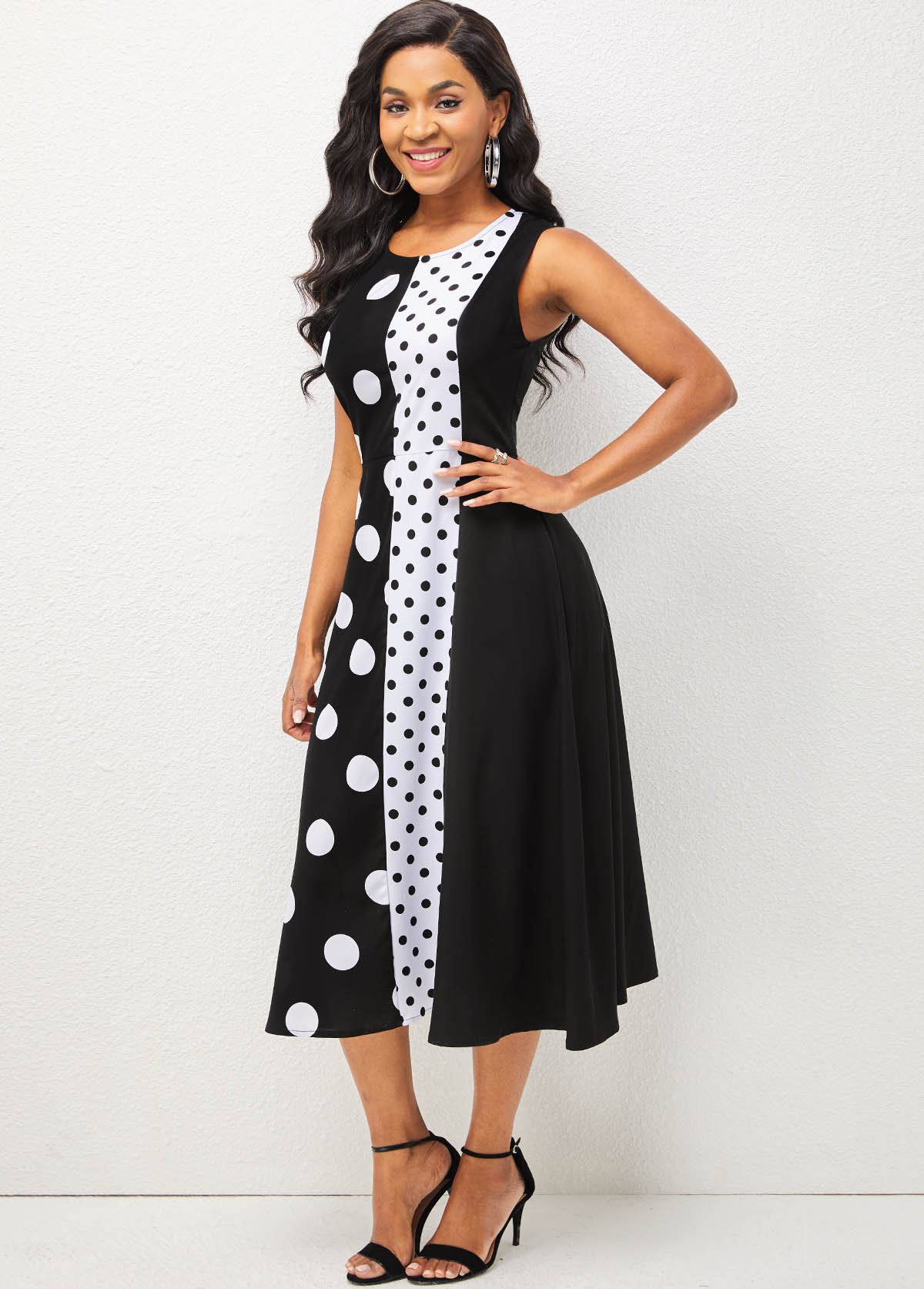 Fabric Stitching Polka Dot Short Sleeve Dress