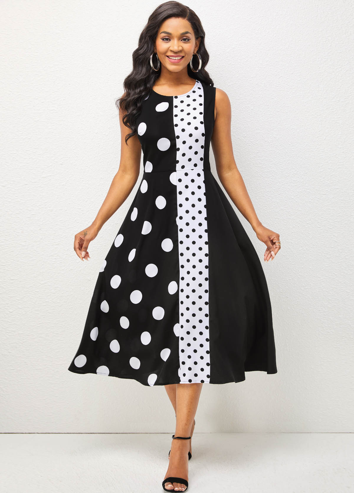 Fabric Stitching Polka Dot Short Sleeve Dress
