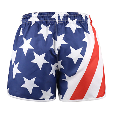 American Flag Print Drawstring Waist Swimwear Shorts