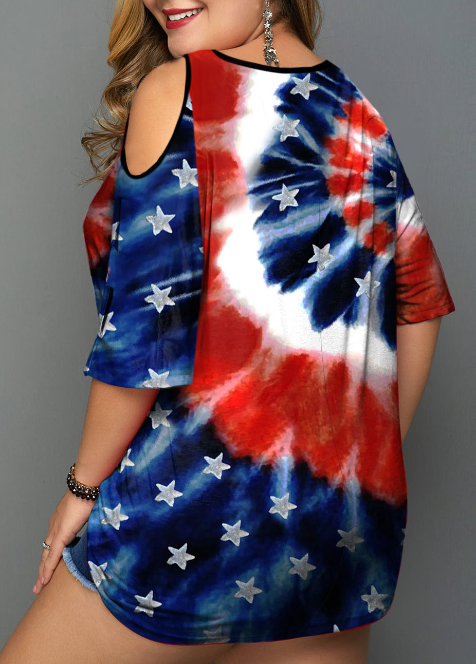 Tie Dye and American Flag Print Plus Size T Shirt