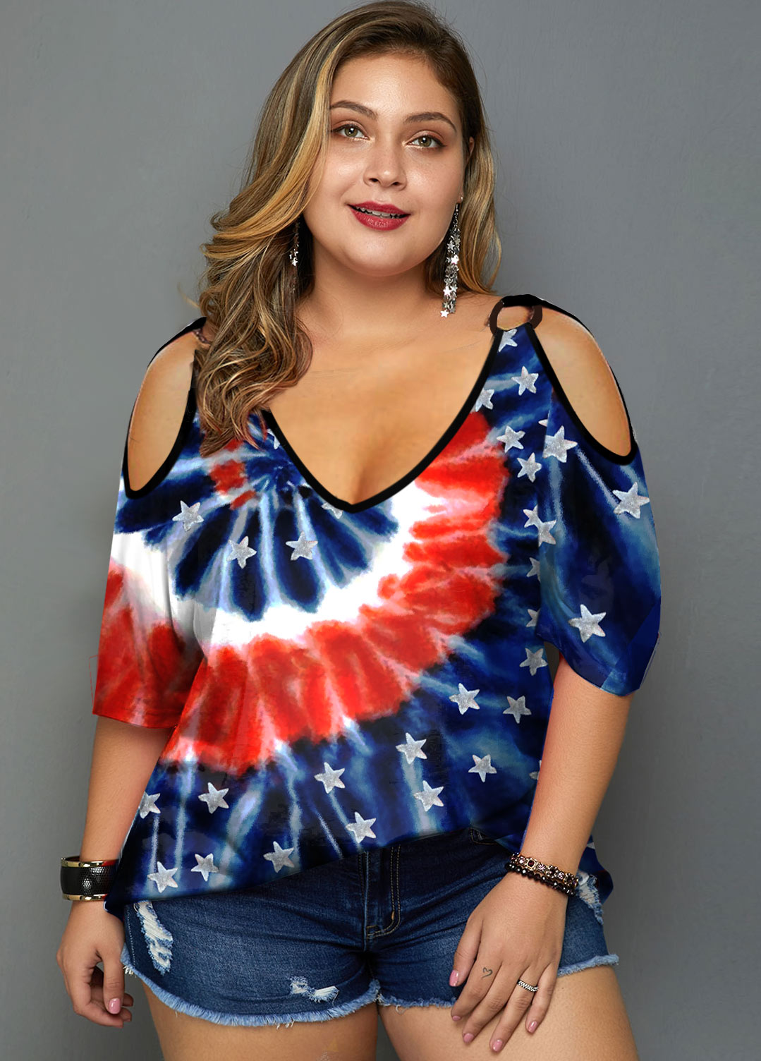 Tie Dye and American Flag Print Plus Size T Shirt