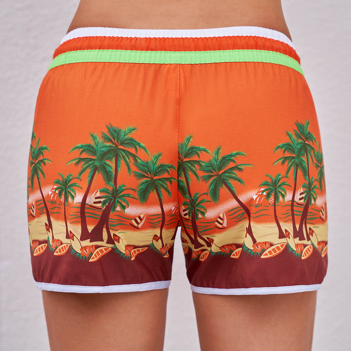 Drawstring Detail Mid Waist Tropical Print Swim Shorts