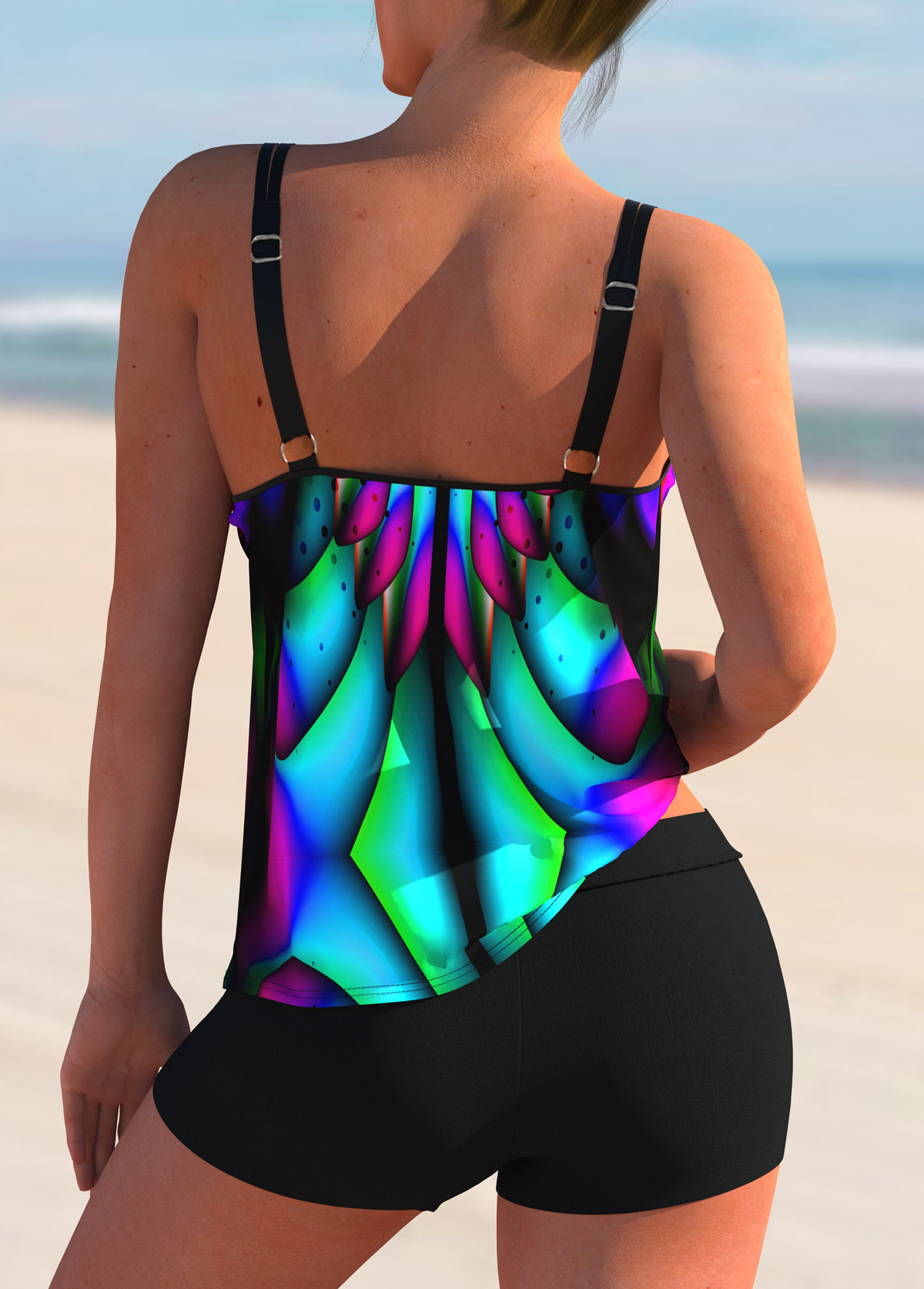 Colorful Printed Spaghetti Strap Tankini Set 