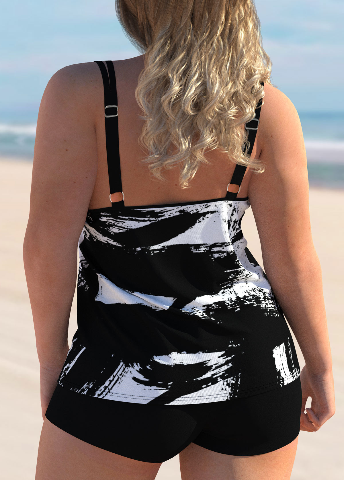 Spaghetti Strap Plus Size Printed Tankni Set