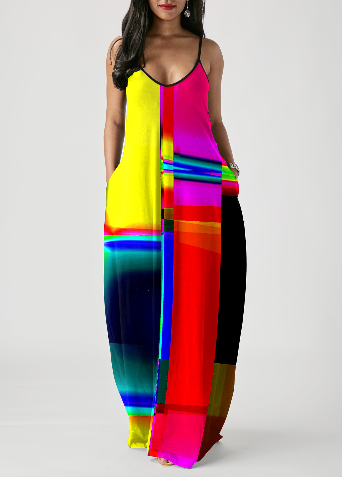 Colorful Geometric Print Spaghetti Strap Dress
