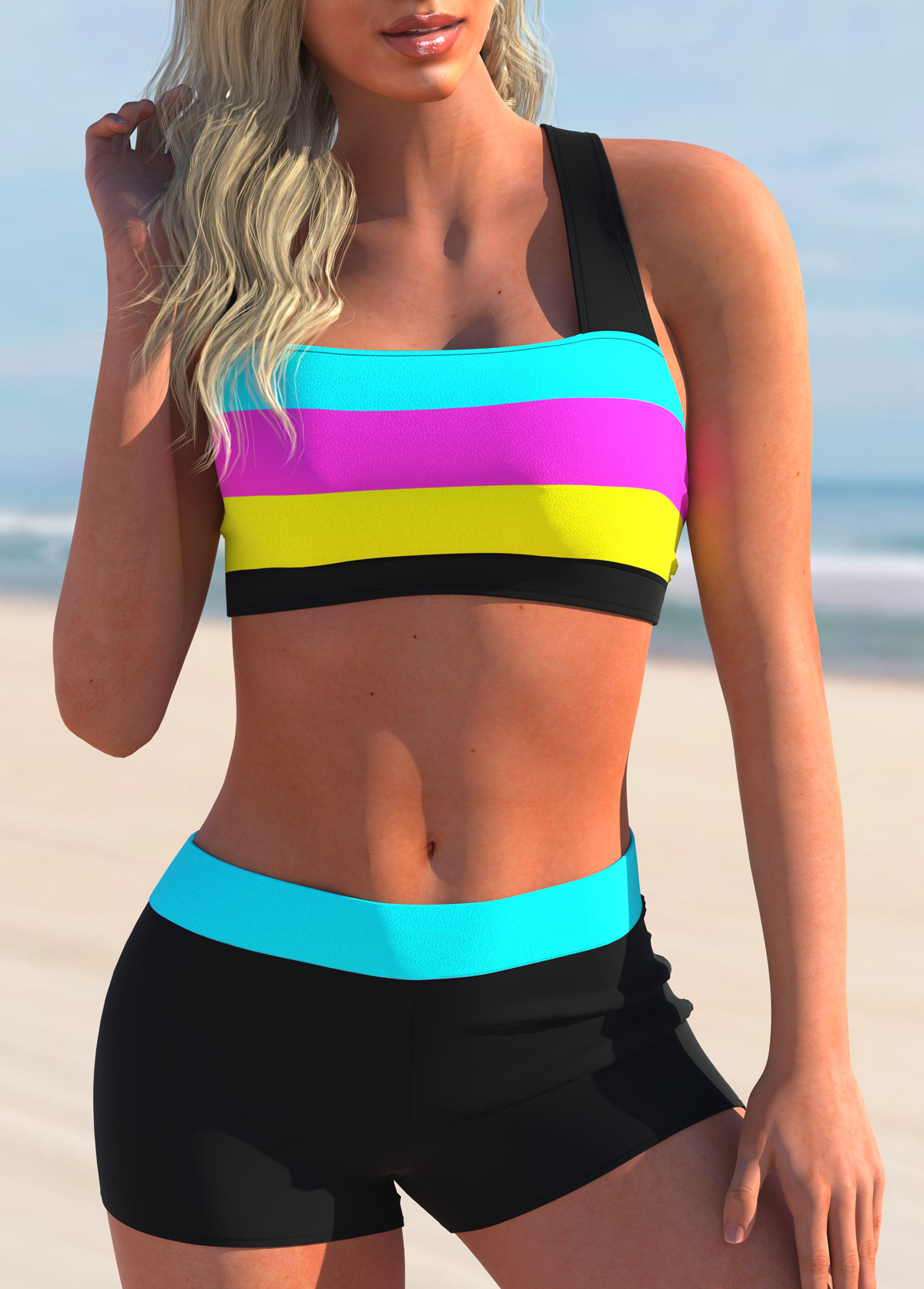 Cross Strap Striped Colorful Bikini Set