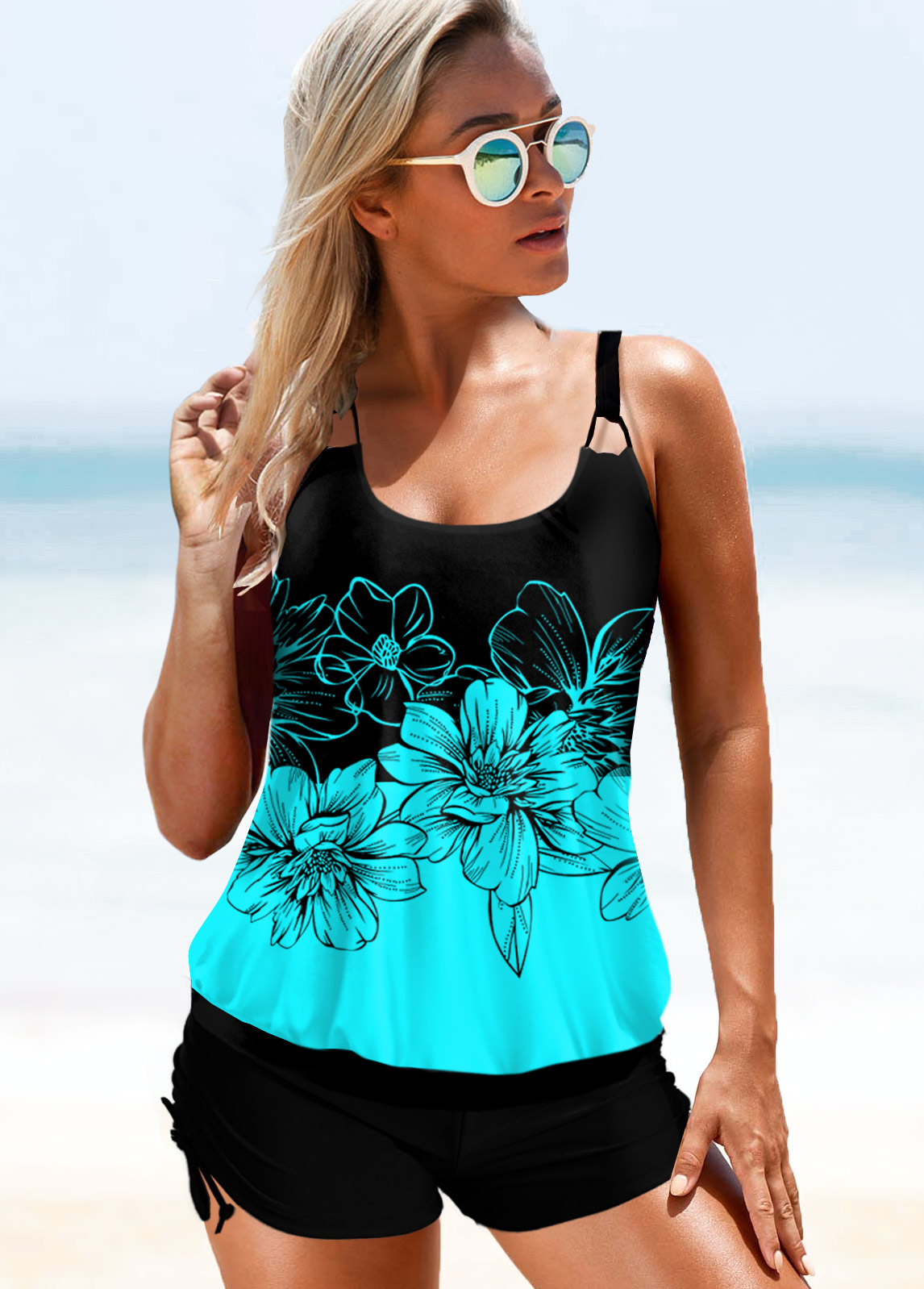 Floral Print Spaghetti Strap Tankini Set 