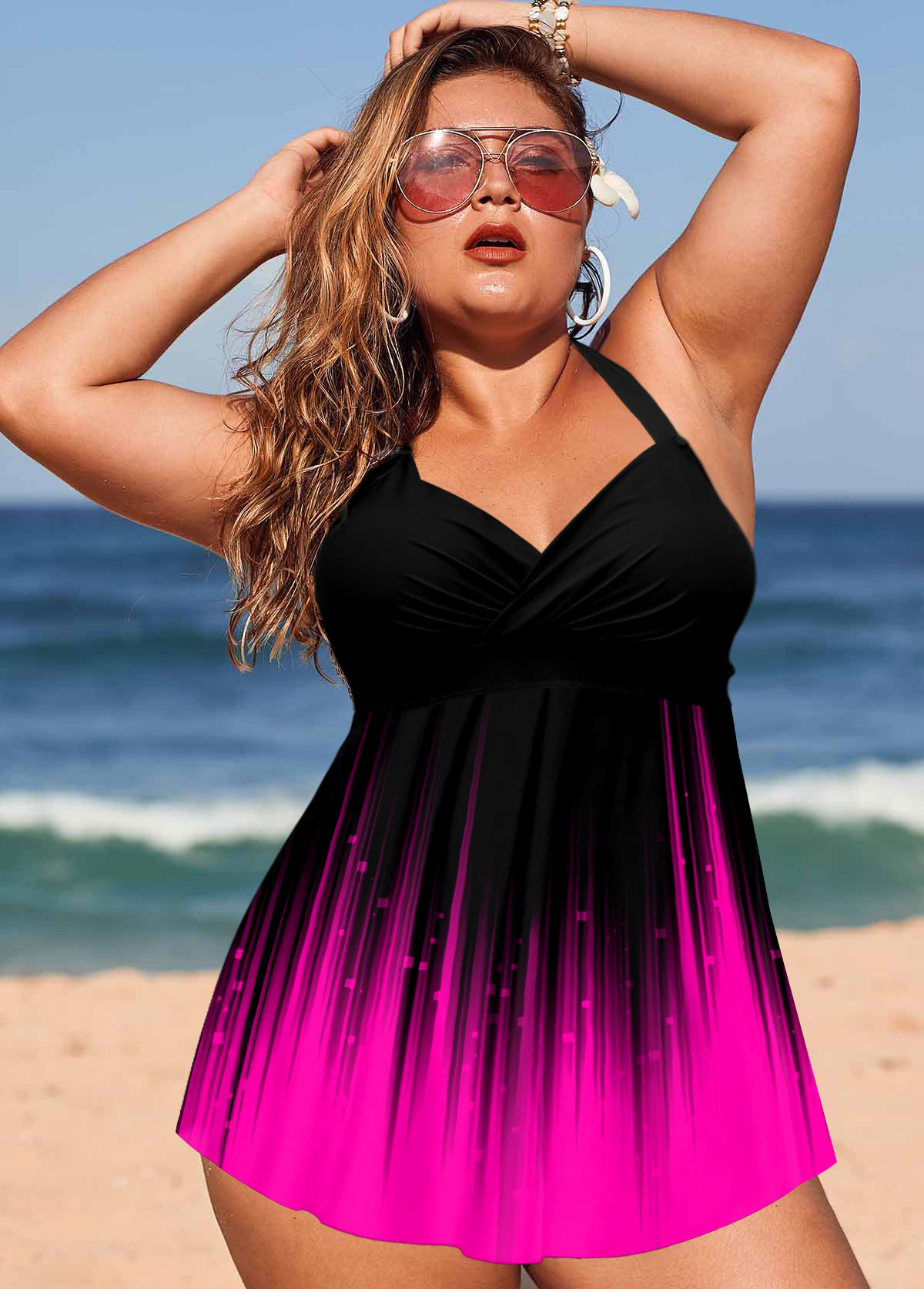 Ombre Plus Size Halter Swimdress and Panty