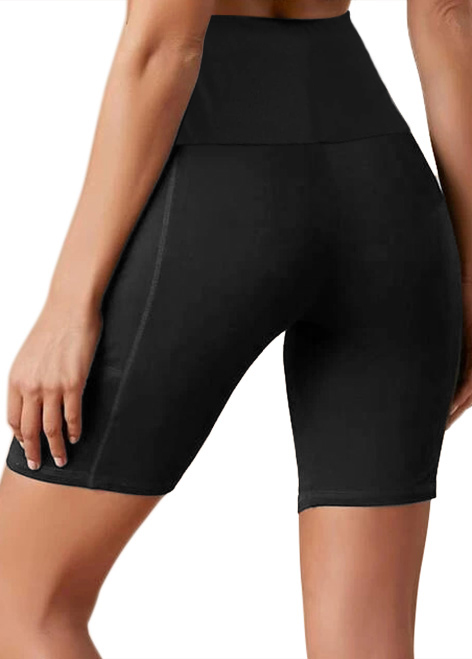 Solid High Waisted Pocket Detail Swim Shorts