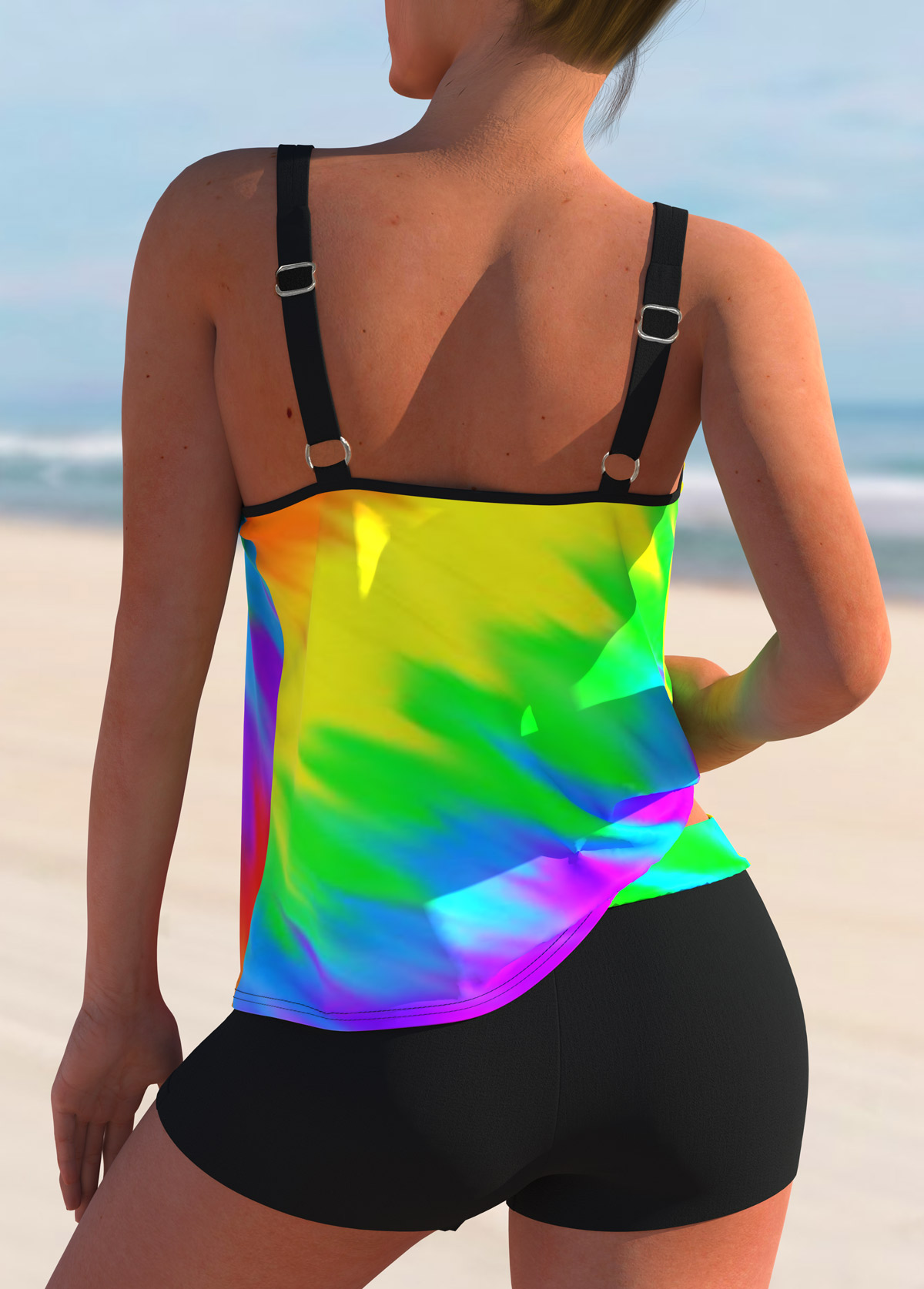 Rainbow Color Ombre Spaghetti Strap Tankini Set 
