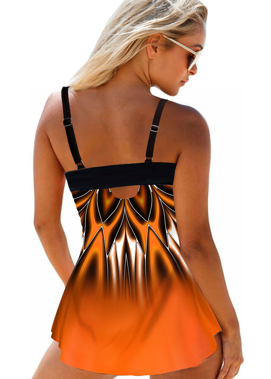 Ombre Tribal Print Cross Strap Swimdress and Panty 