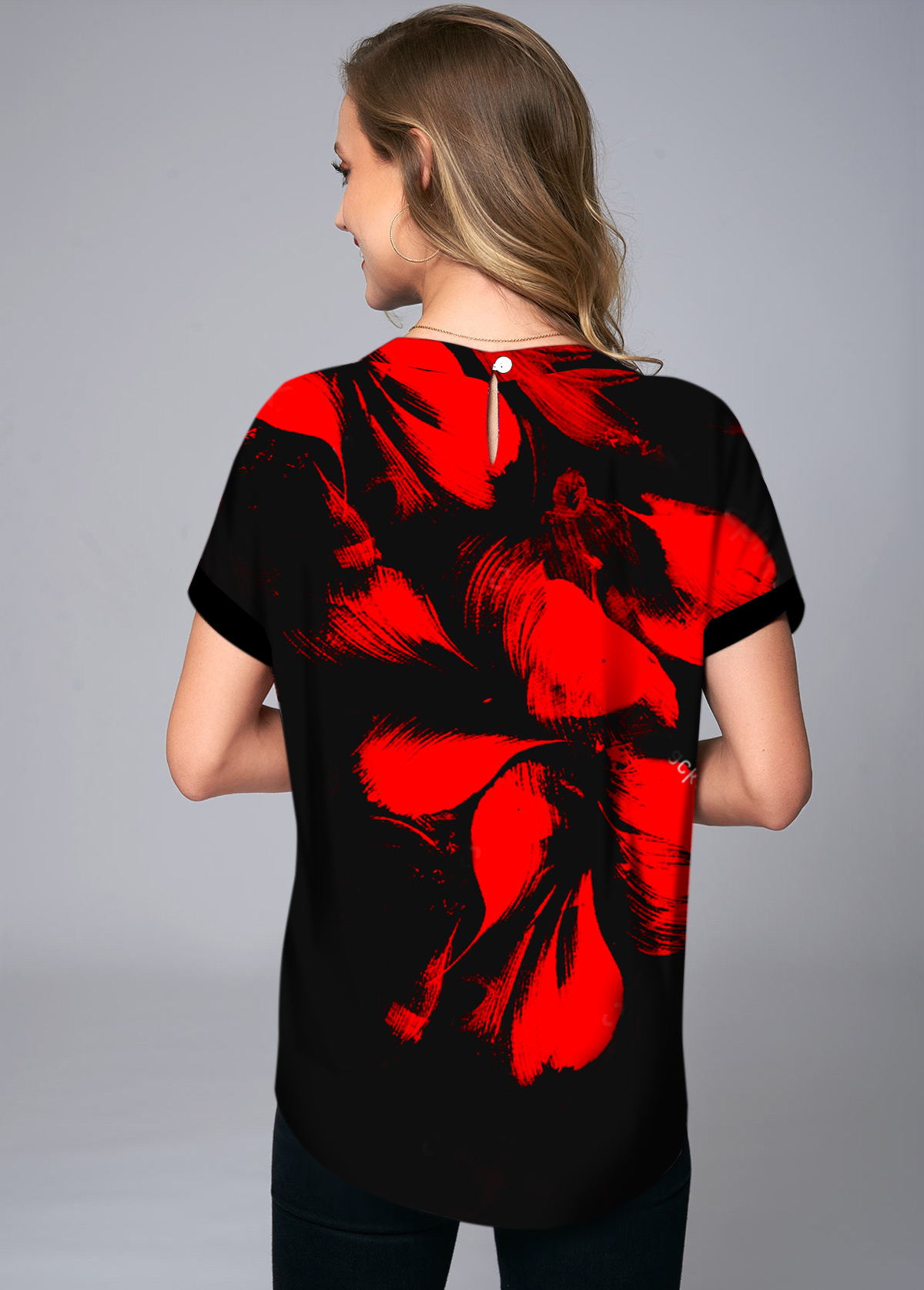 Short Sleeve Floral Print Round Neck T Shirt