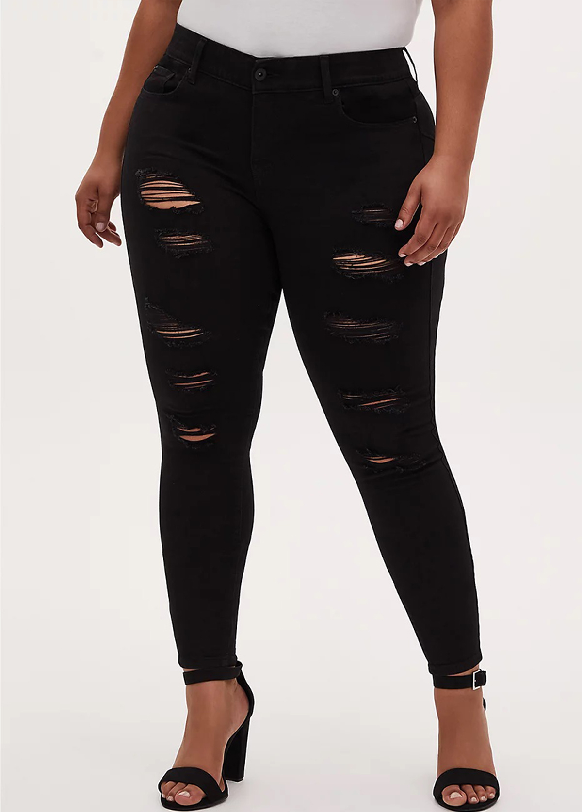 Shredded Black Skinny Plus Size Jeans