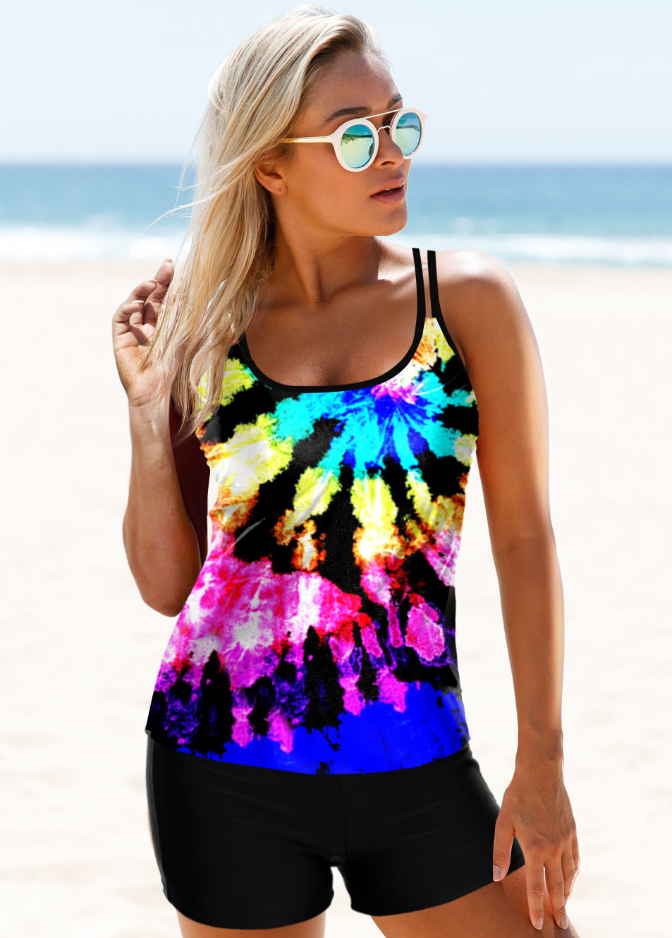 Tie Dye Print Rainbow Color Tankini Set