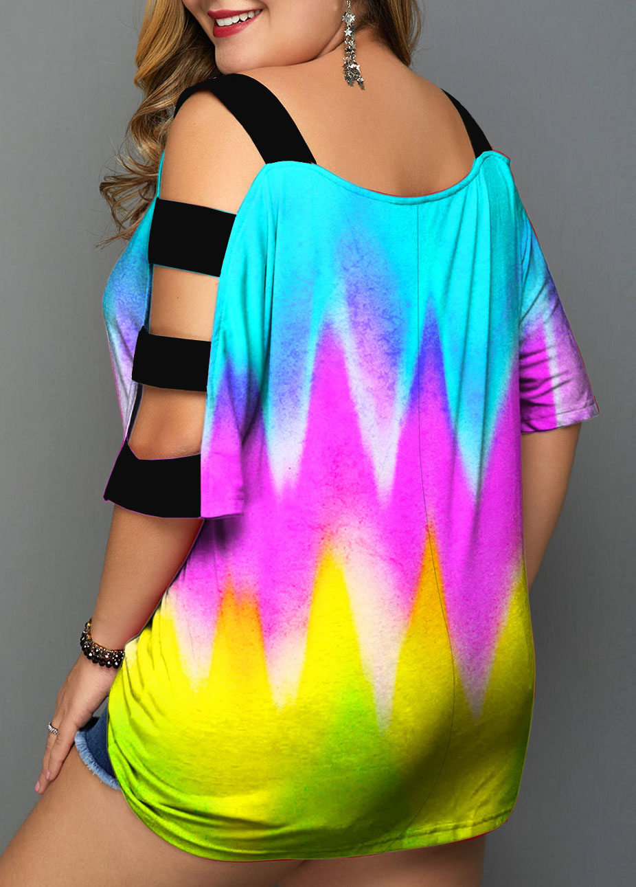 Ladder Cutout Plus Size Colorful T Shirt