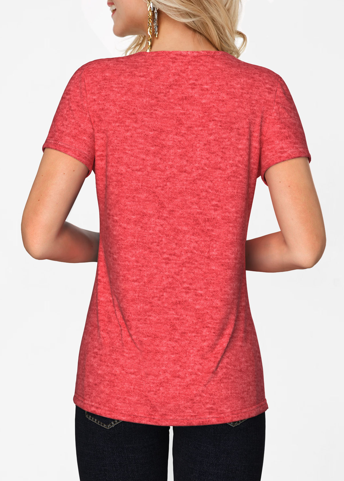 Short Sleeve Coral Red Crinkle Chest T Shirt 