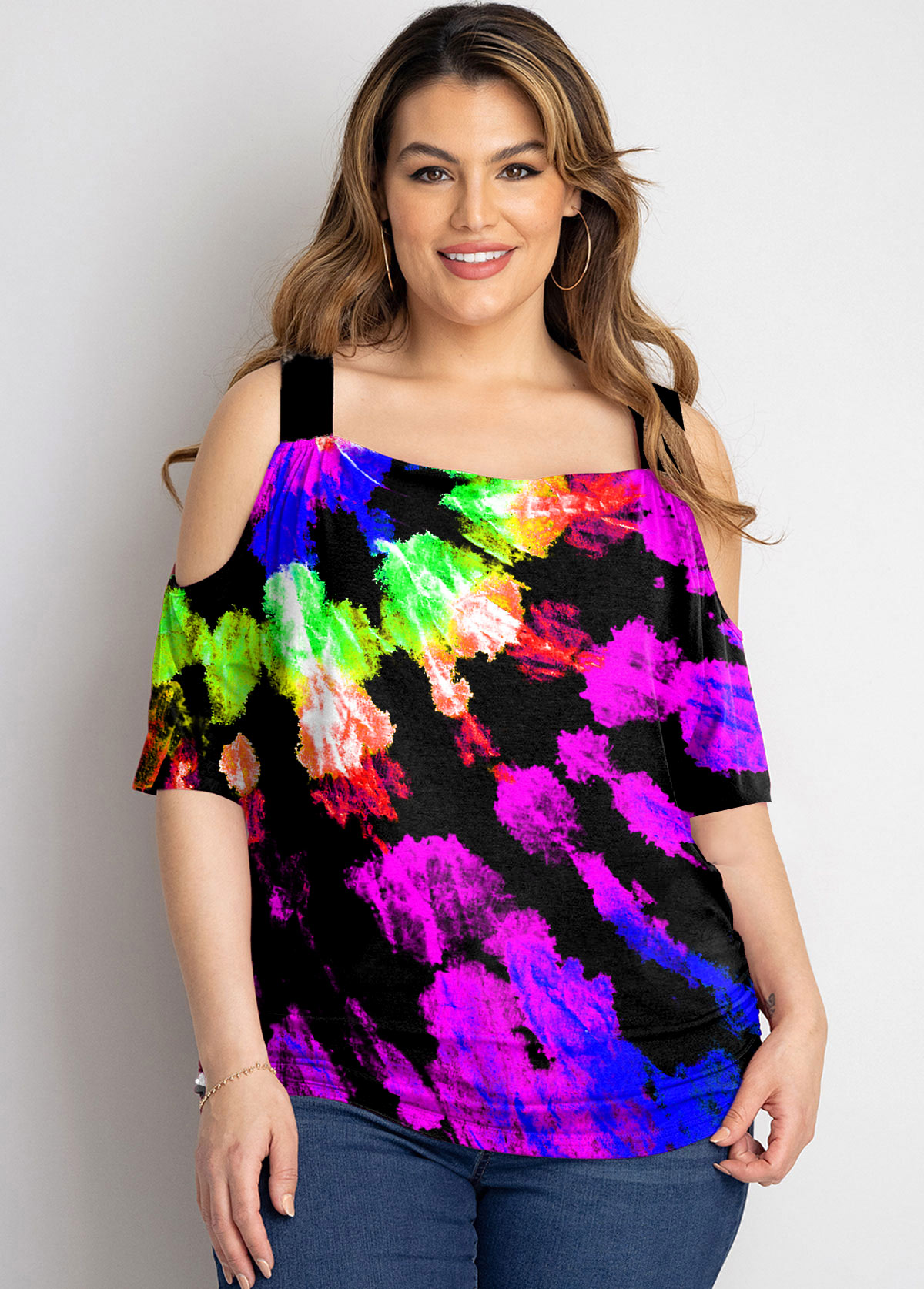 Rainbow Color Plus Size Tie Dye Print T Shirt