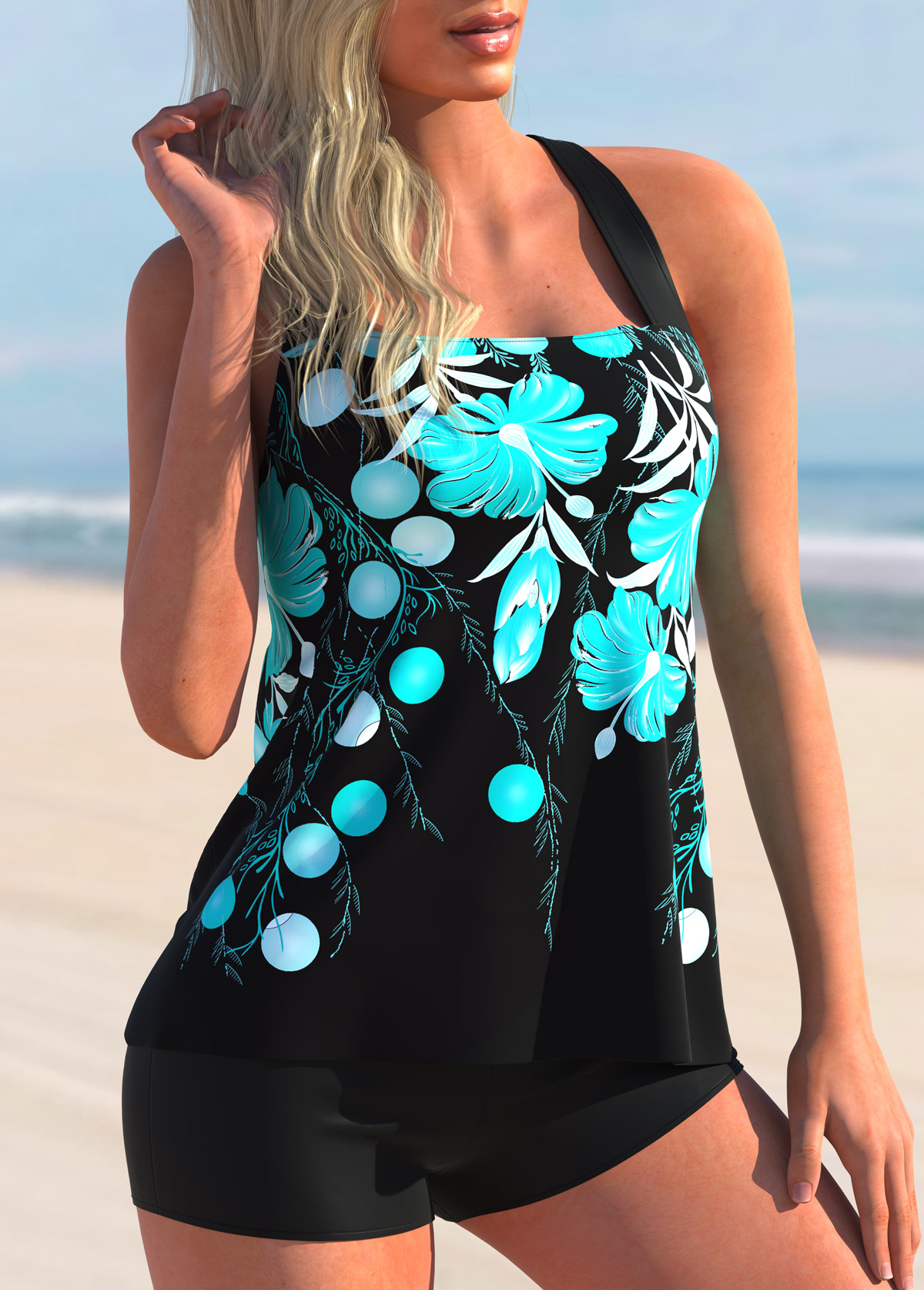 Floral Print Cross Strap Tankini Set 