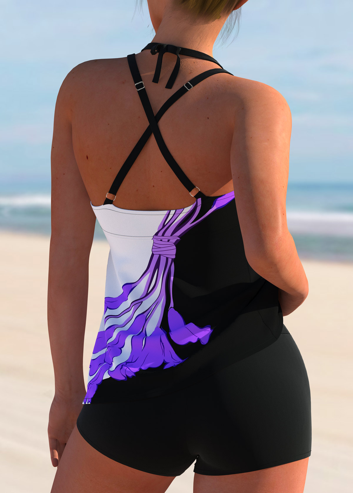 Floral Print Criss Cross Back Tankini Set