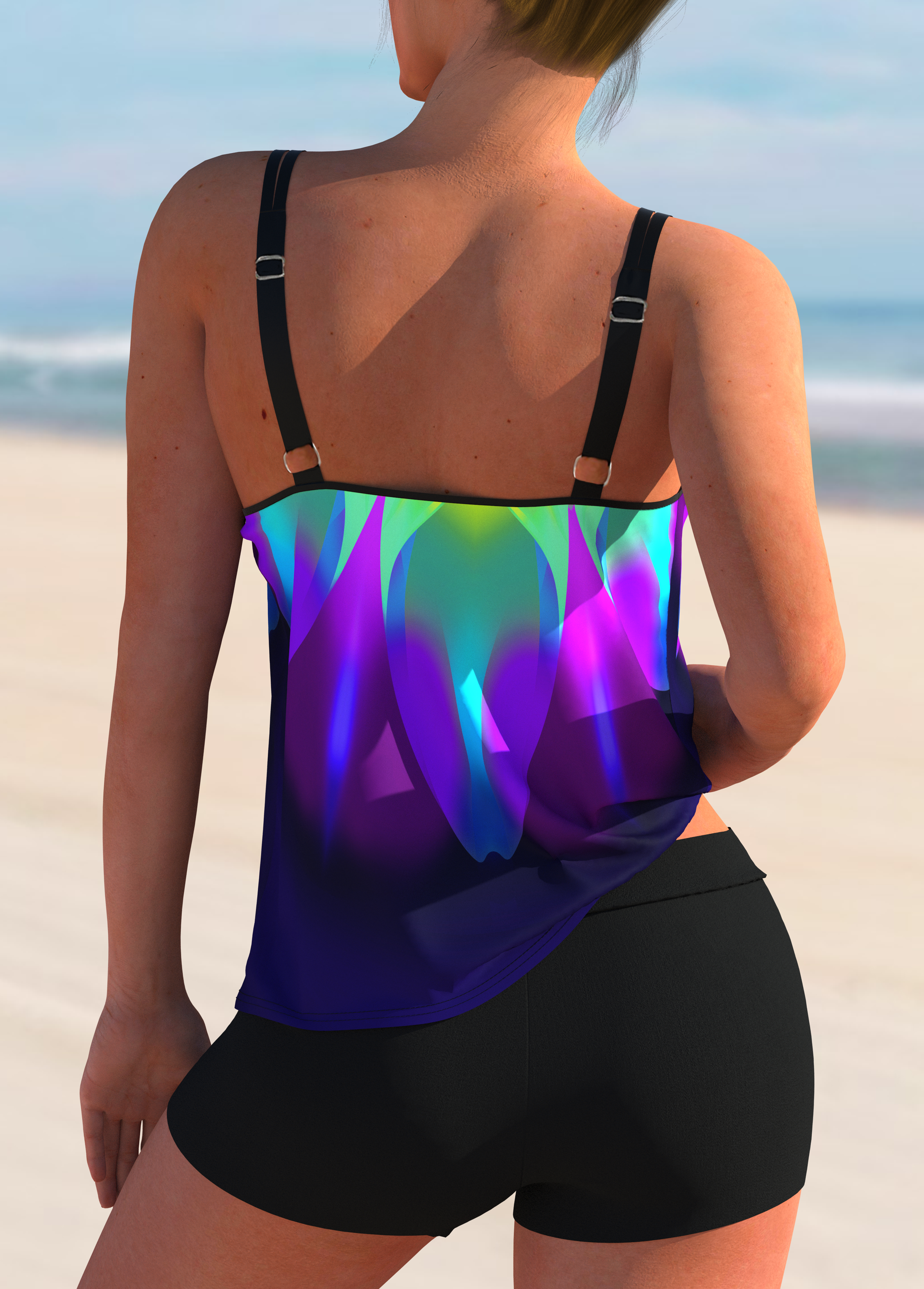 Colorful Printed Spaghetti Strap Tankini Set 