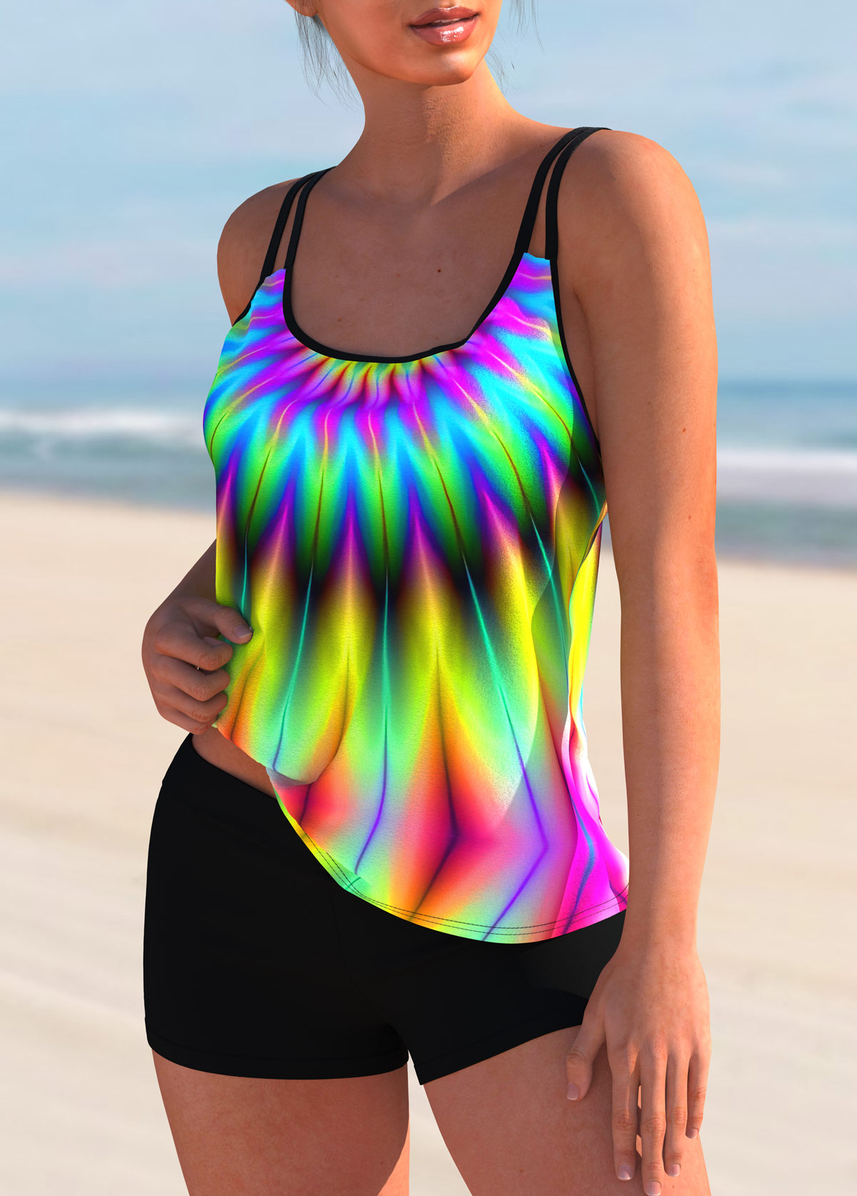  Wide Strap Multi ColorHigh Waisted Tankini Set 