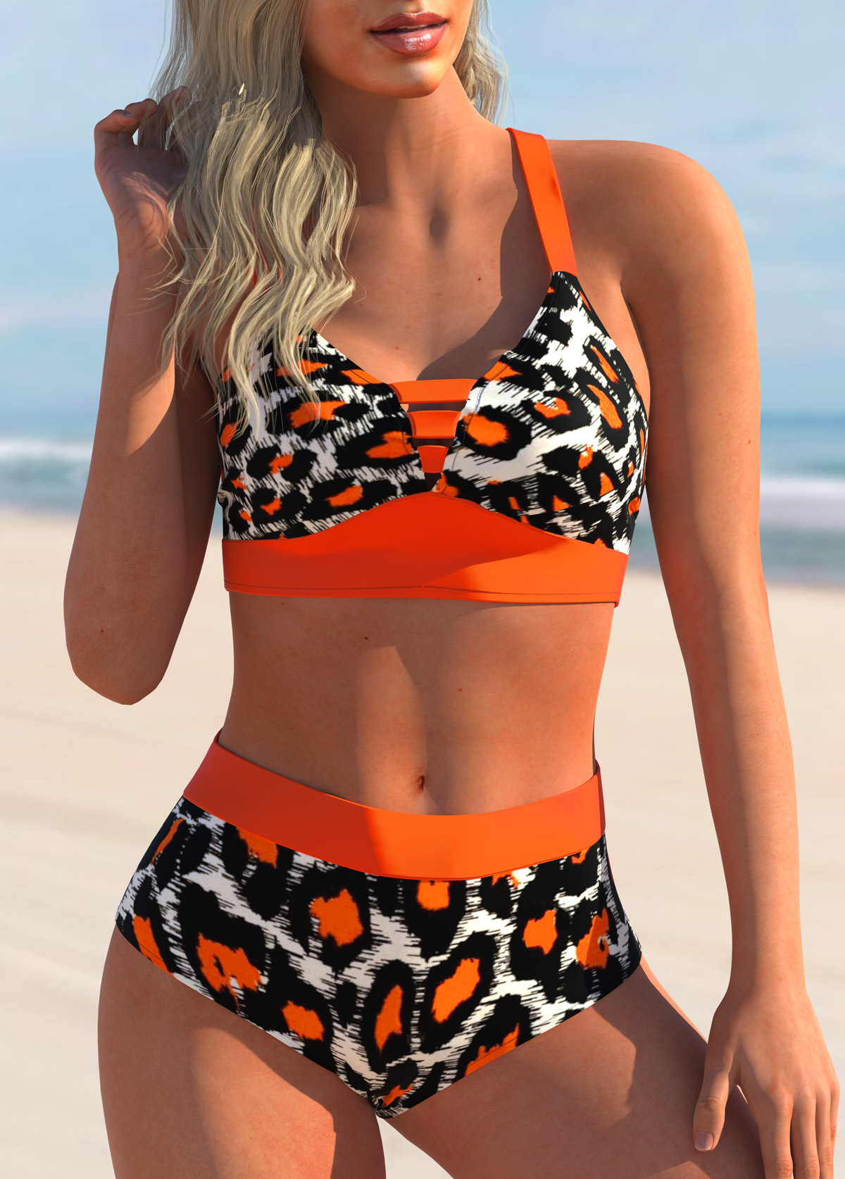 High Waisted Leopard Criss Cross Back Bikini Set