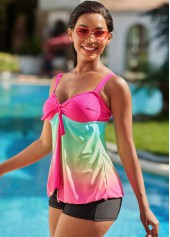 Printed Plus Size Spaghetti Strap Rainbow Color Tankini Set