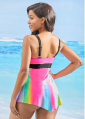 Asymmetric Hem Rainbow Color Printed Swimdress Top-No Bottom