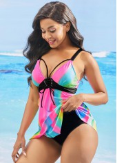 Asymmetric Hem Rainbow Color Printed Swimdress Top-No Bottom