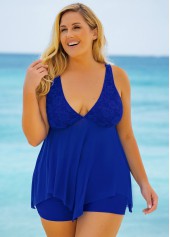 Lace Stitching Plus Size Swimdress and Shorts