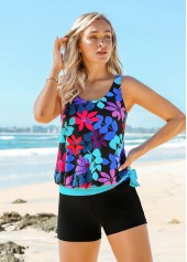 Wide Strap Floral Print Tie Side Tankini Set 