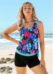 Wide Strap Floral Print Tie Side Tankini Set 