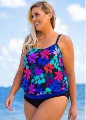 Spaghetti Strap Plus Size Floral Print Tankini Top-No Bottom