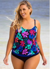 Spaghetti Strap Plus Size Floral Print Tankini Top-No Bottom