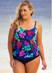 Spaghetti Strap Plus Size Floral Print Tankini Top-No Bottom