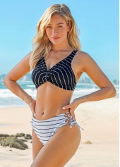 Twist Front Tie Side Striped Bikini Set 