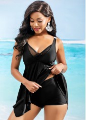 Mesh Stitching Asymmetric Hem Spaghetti Strap Swimdress