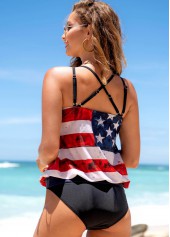 American Flag Print Cross Strap Tankini Set