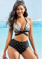 Tie Back Halter Printed High Waisted Bikini Set