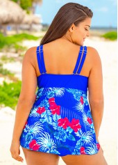 Plus Size Tropical Print Swimdress and Panty