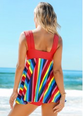 Mid Waist Rainbow Stripe Wide Strap Swimdress and Shorts