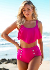 High Waist Double Straps Asymmetric Hem Bikini Set 