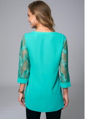 3/4 Sleeve Embroidered Split Neck Blouse